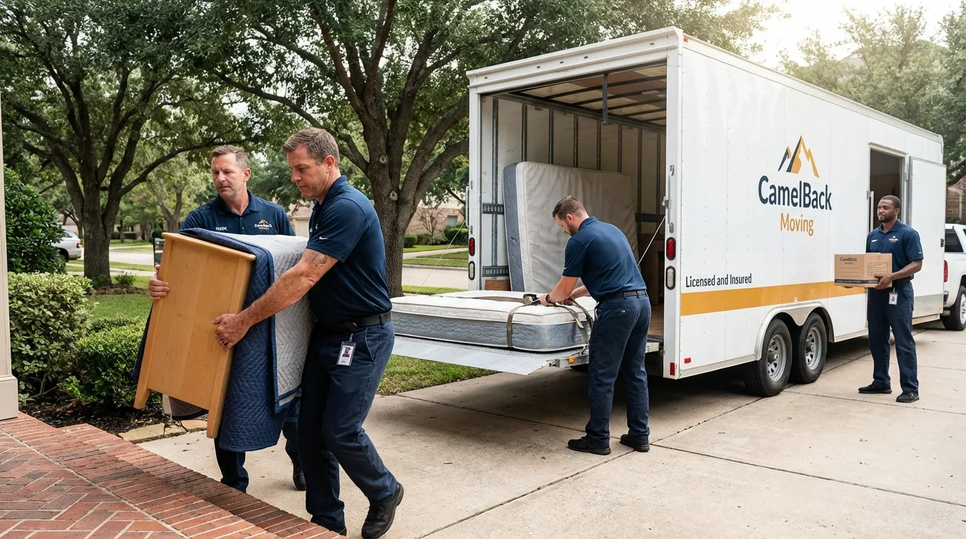 Crew loading residential truck for cross-state move from Cibecue, AZ